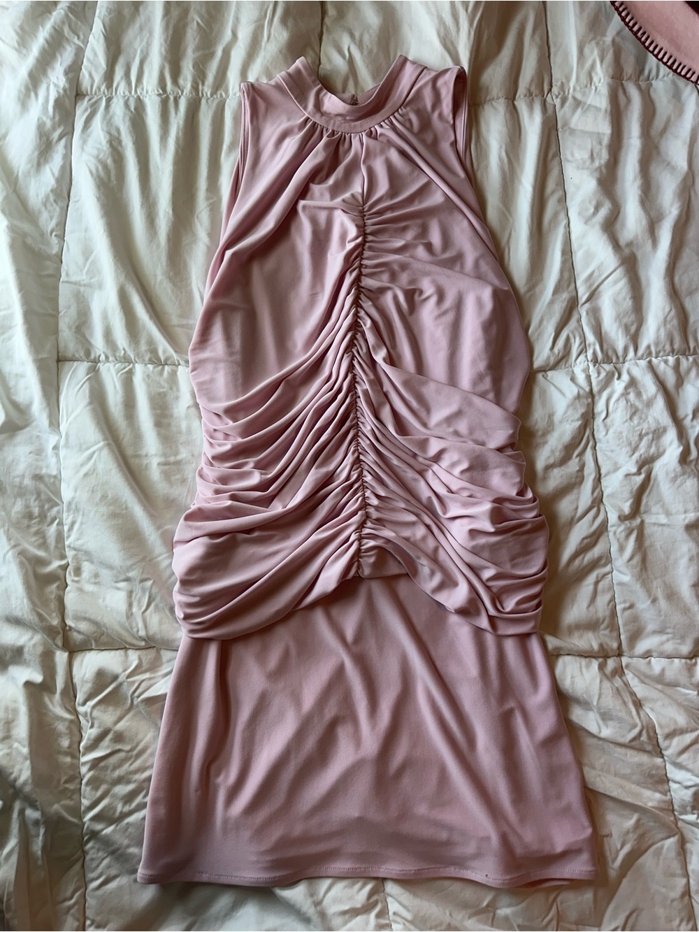 Ruched Pink Sleeveless Mini Dress